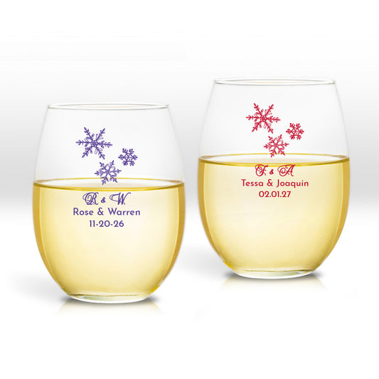 Snowflakes Personalized 9 oz. Stemless Wine Glass (Set of 24)