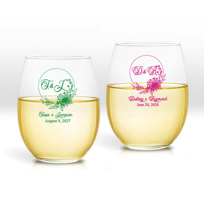 Fancy Script Monogram Personalized 9 oz. Stemless Wine Glass (Set of 24)