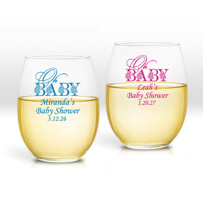 Oh Baby Personalized 9 oz. Stemless Wine Glass (Set of 24)