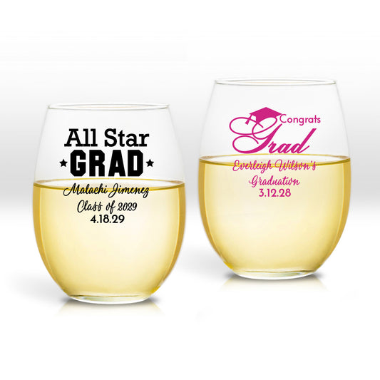 Graduation Personalized 9 oz. Stemless Wine Glass (Set of 24)