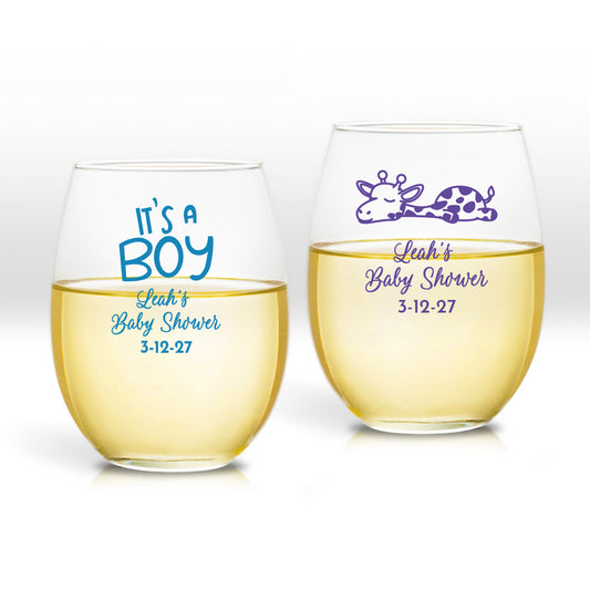 It's A Boy Personalized 9 oz. Stemless Wine Glass (Set of 24)