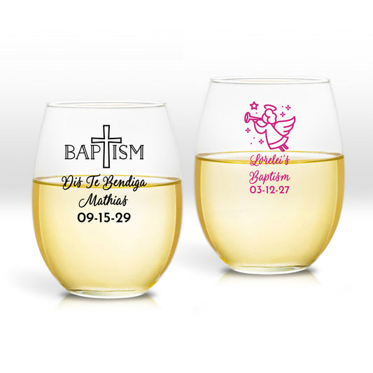 Baptism Personalized 9 oz. Stemless Wine Glass (Set of 24)