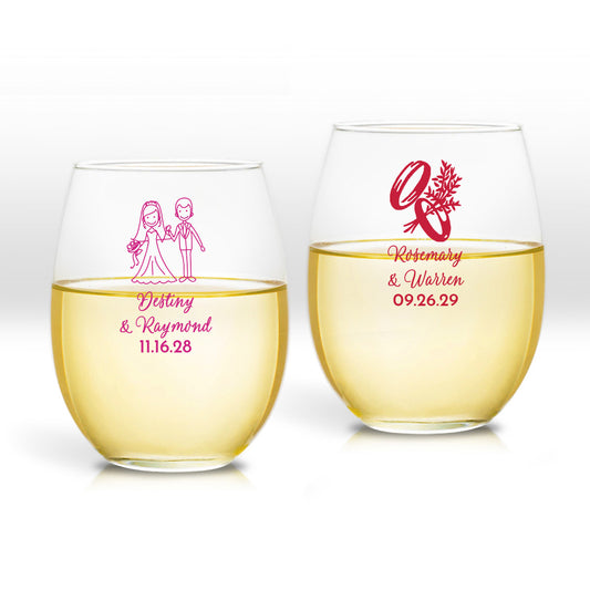 Destiny & Raymond Personalized 9 oz. Stemless Wine Glass (Set of 24)