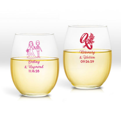 Destiny & Raymond Personalized 9 oz. Stemless Wine Glass (Set of 24)