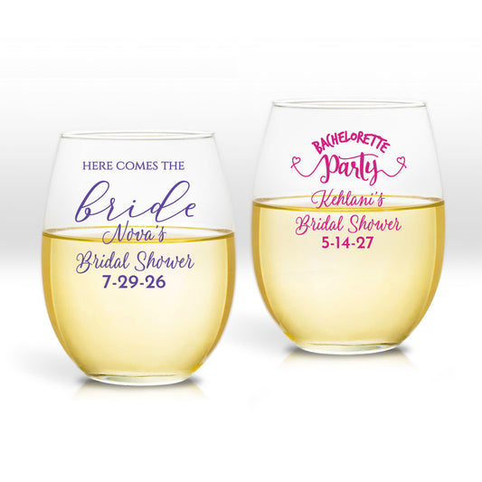 Here Comes The Bride Personalized 9 oz. Stemless Wine Glass (Set of 24)