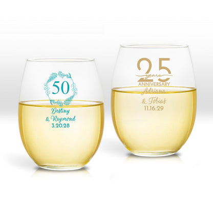 Wedding Anniversary Personalized 9 oz. Stemless Wine Glass (Set of 24)