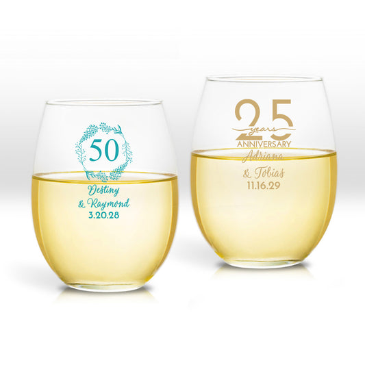 Anniversary Personalized 9 oz. Stemless Wine Glass (Set of 24)