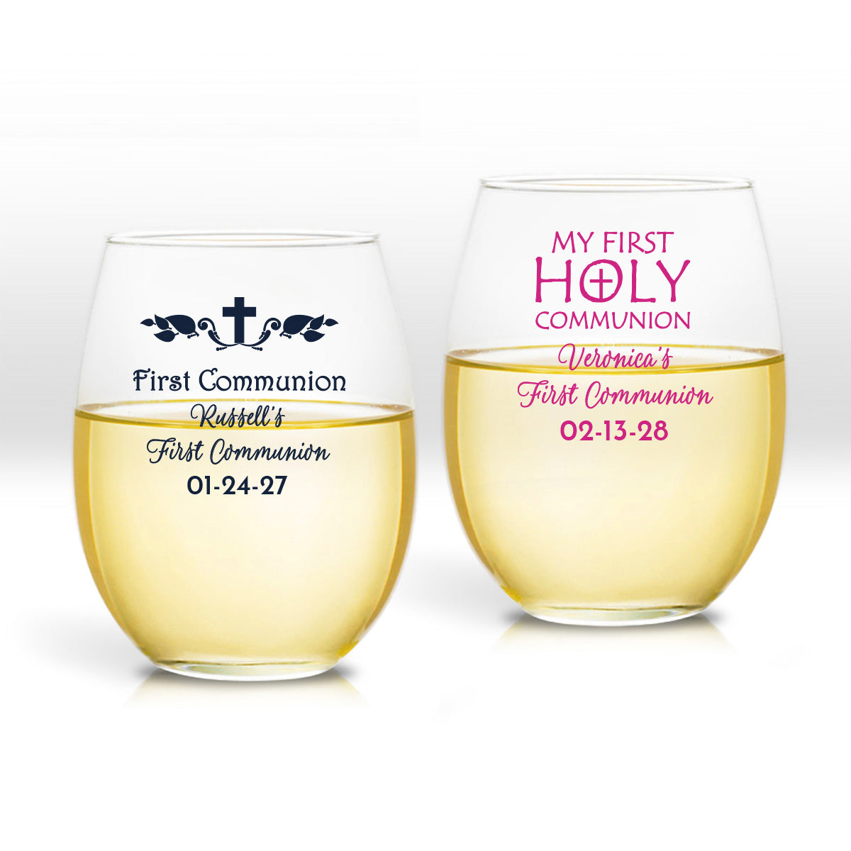 First Communion Personalized 9 oz. Stemless Wine Glass (Set of 24)