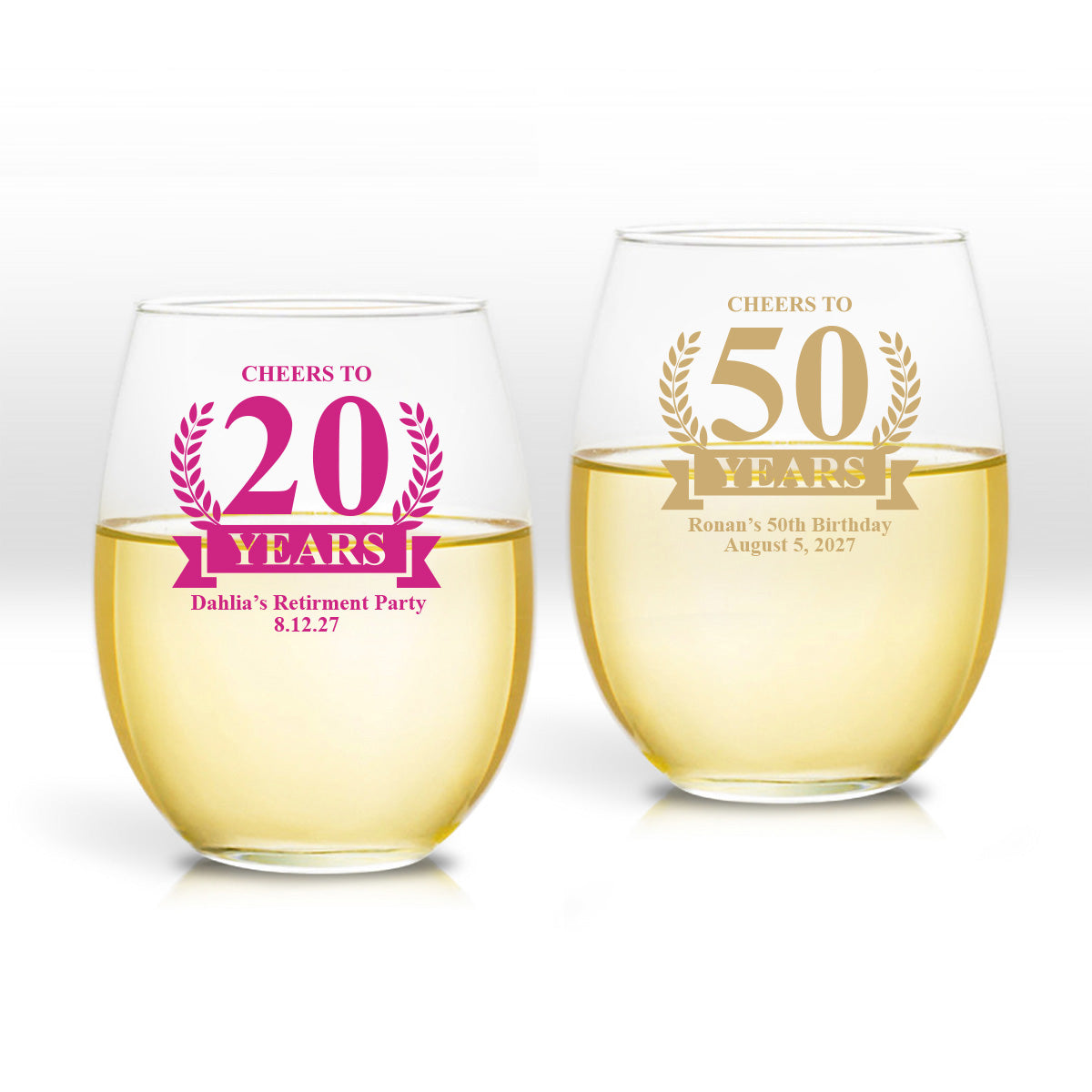 Cheers To Years Personalized 9 oz. Stemless Wine Glass (Set of 24)