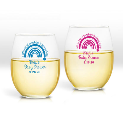 A Little Ray Of Sunshine Is Almost Here Personalized 9 oz. Stemless Wine Glass (Set of 24)