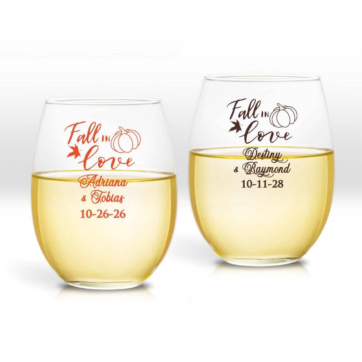 Fall In Love Personalized 9 oz. Stemless Wine Glass (Set of 24)