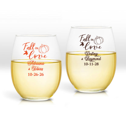 Fall In Love Personalized 9 oz. Stemless Wine Glass (Set of 24)