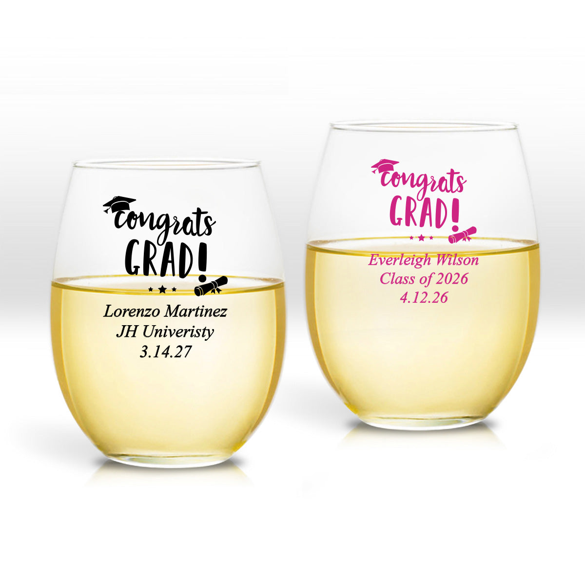 Congrats Grad Personalized 9 oz. Stemless Wine Glass (Set of 24)