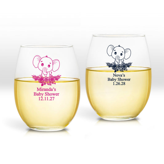 Baby Elephant Personalized 9 oz. Stemless Wine Glass (Set of 24)