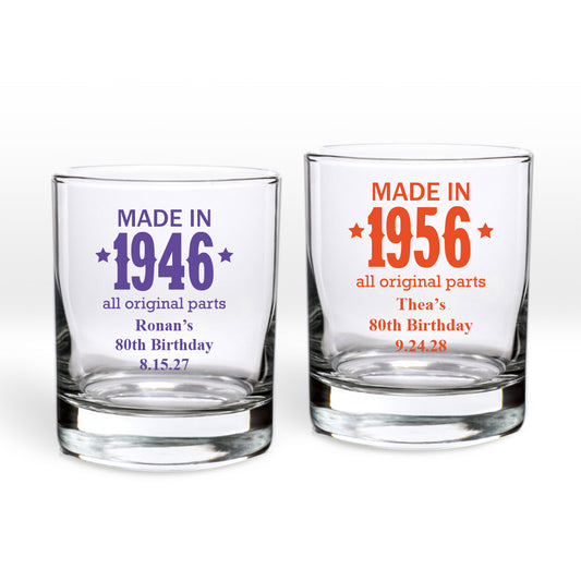 Ronan’s 80th Birthday Personalized Shot Glass or Votive Holder (Set of 24)