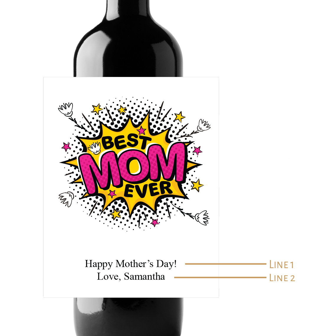 Best Mom Ever Custom Personalized Wine Champagne Labels (set of 3)