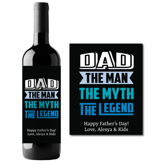 The Man, The Myth, The Legend Custom Personalized Wine Champagne Labels (set of 3)