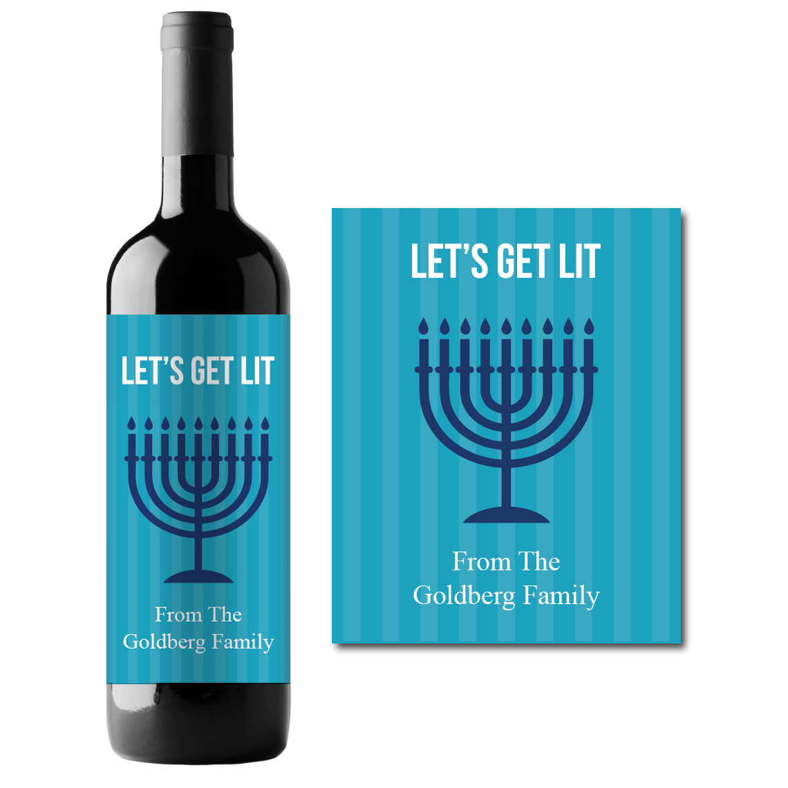 Let's Get Lit Hanukkah Custom Personalized Wine Champagne Labels (set of 3)
