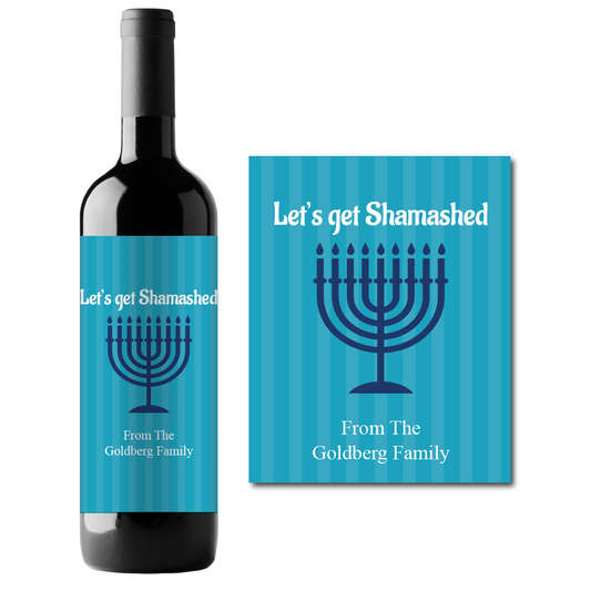 Let's Get Shamashed Hanukkah Custom Personalized Wine Champagne Labels (set of 3)