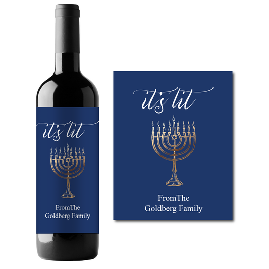 It's Lit Hanukkah Custom Personalized Wine Champagne Labels (set of 3)