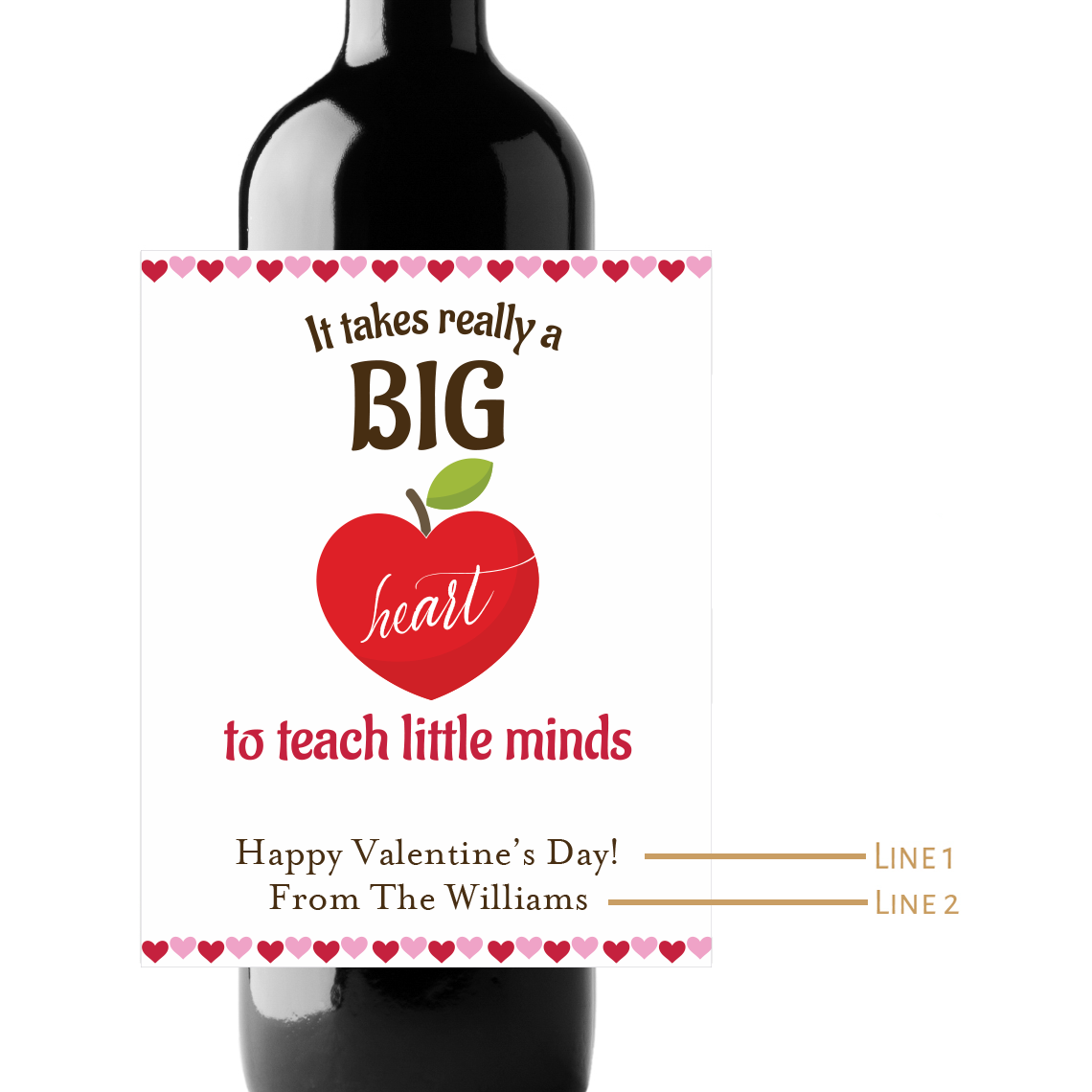 Big Heart To Teach Little Minds Custom Personalized Wine Champagne Labels (set of 3)