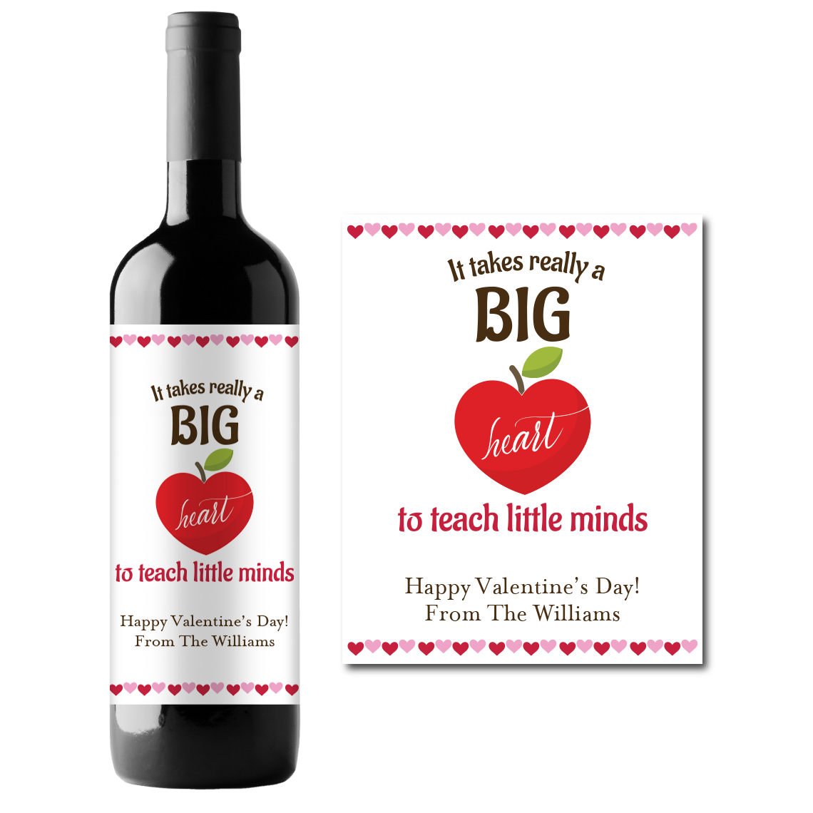 Big Heart To Teach Little Minds Custom Personalized Wine Champagne Labels (set of 3)