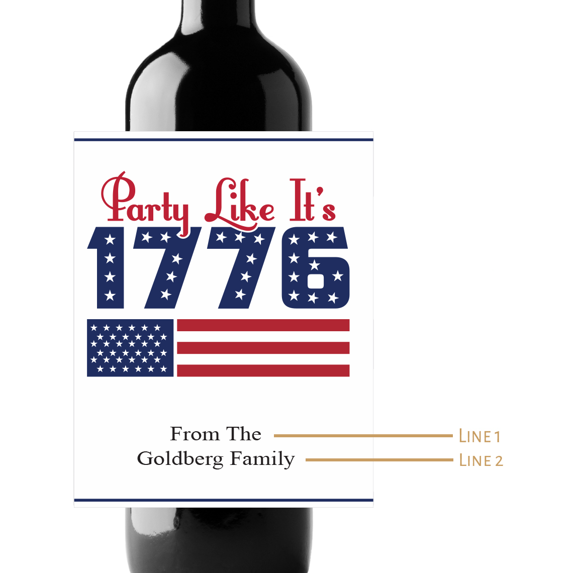 Party Like It's 1776 Custom Personalized Wine Champagne Labels (set of 3)