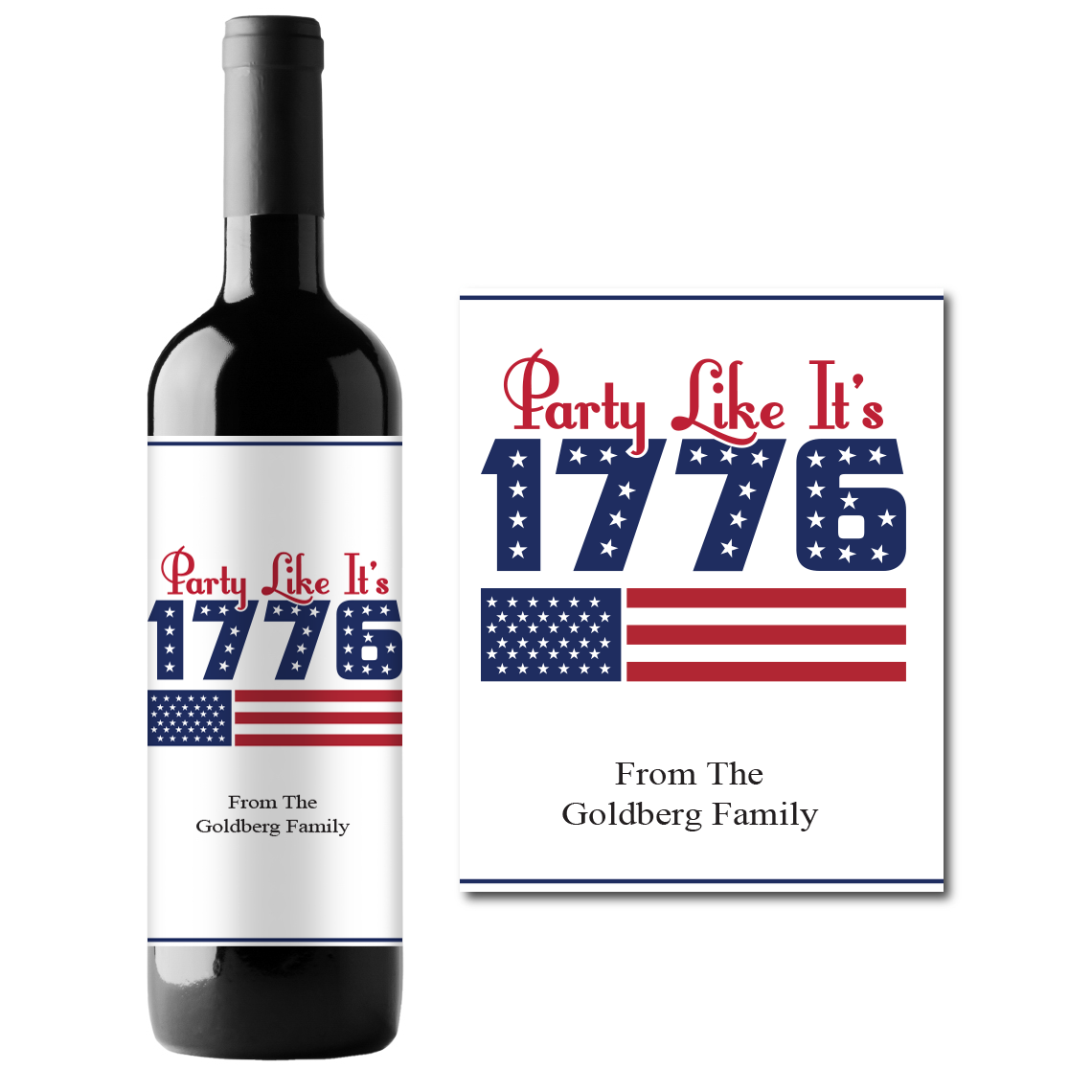 Party Like It's 1776 Custom Personalized Wine Champagne Labels (set of 3)