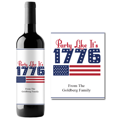 Party Like It's 1776 Custom Personalized Wine Champagne Labels (set of 3)