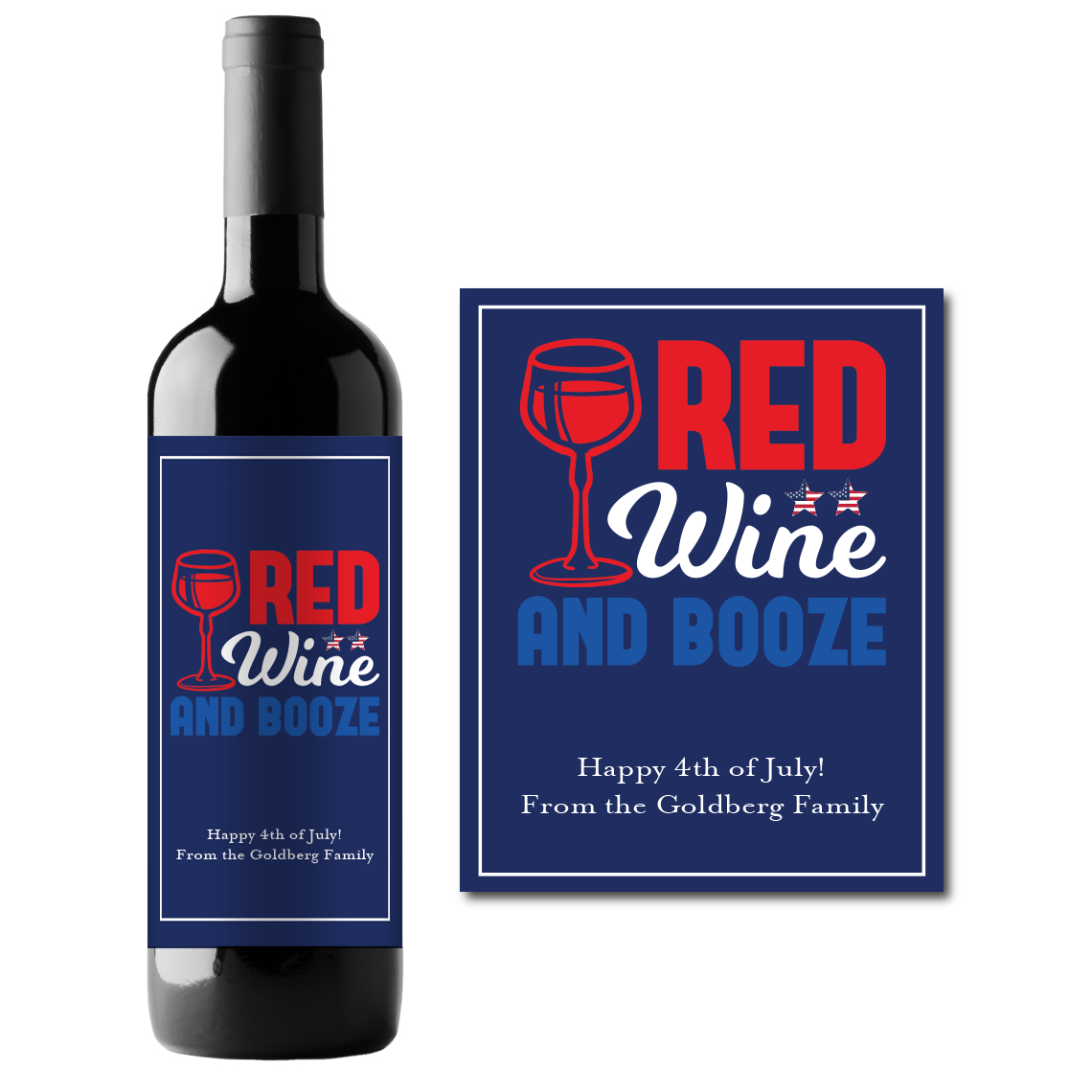 Red Wine And Booze Custom Personalized Wine Champagne Labels (set of 3)