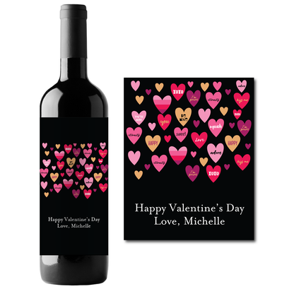 Hearts Valentine's Day Custom Personalized Wine Champagne Labels (set of 3)