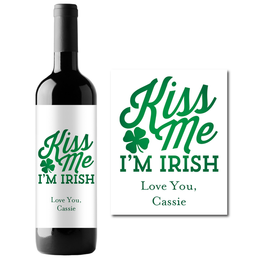 Kiss Me I'm Irish Custom Personalized Wine Champagne Labels (set of 3)