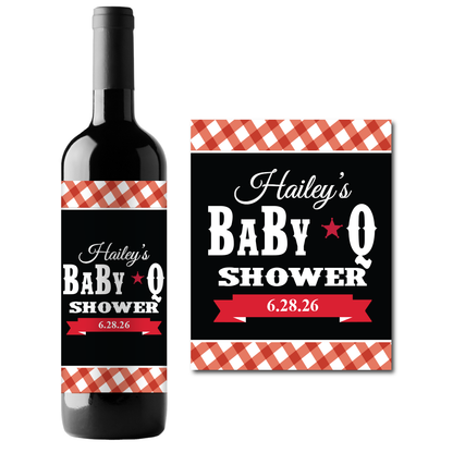 Baby Q Shower Custom Personalized Wine Champagne Labels (set of 3)