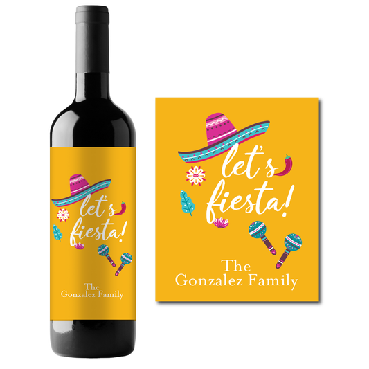 Let's Fiesta Custom Personalized Wine Champagne Labels (set of 3)