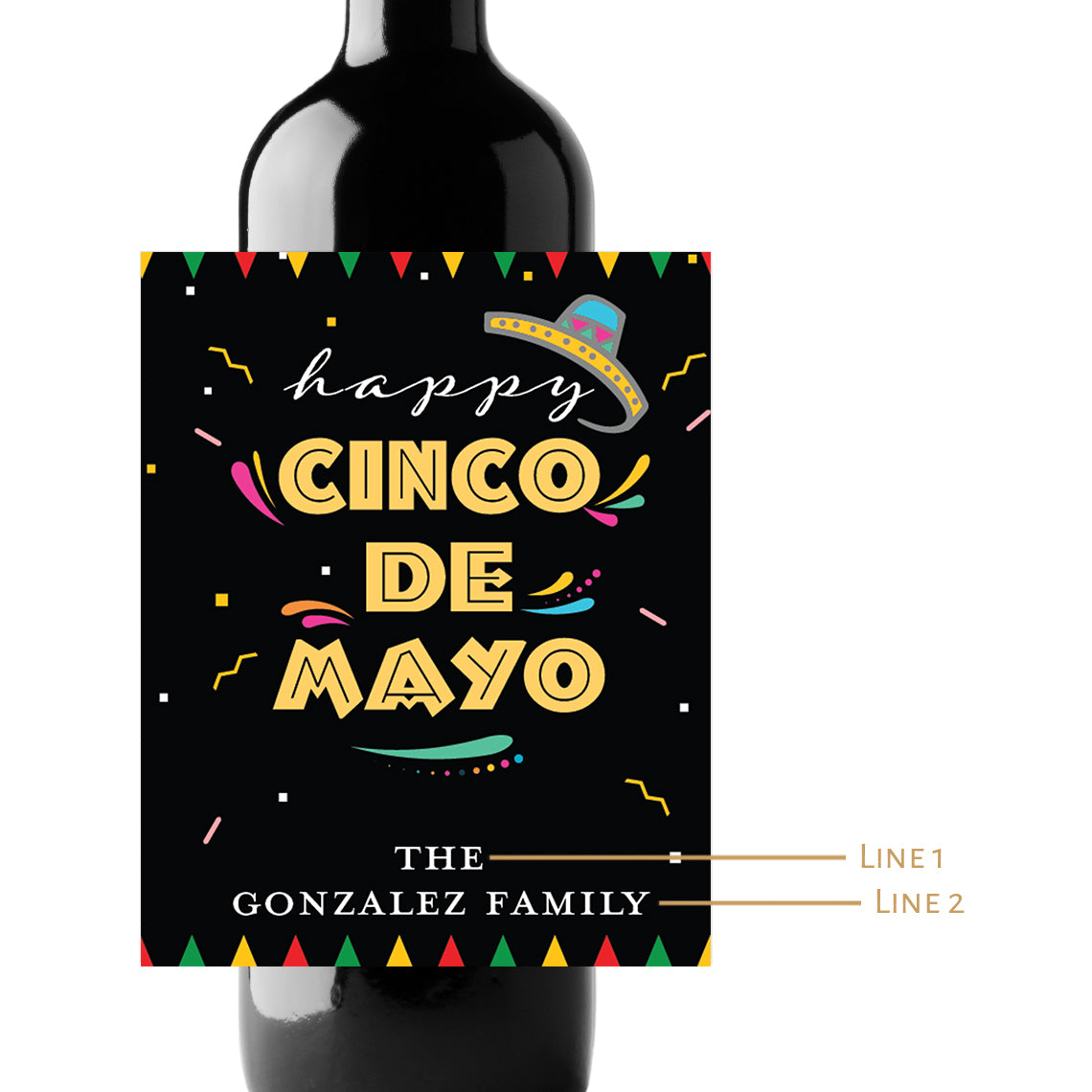 Happy Cinco de Mayo Custom Personalized Wine Champagne Labels (set of 3)