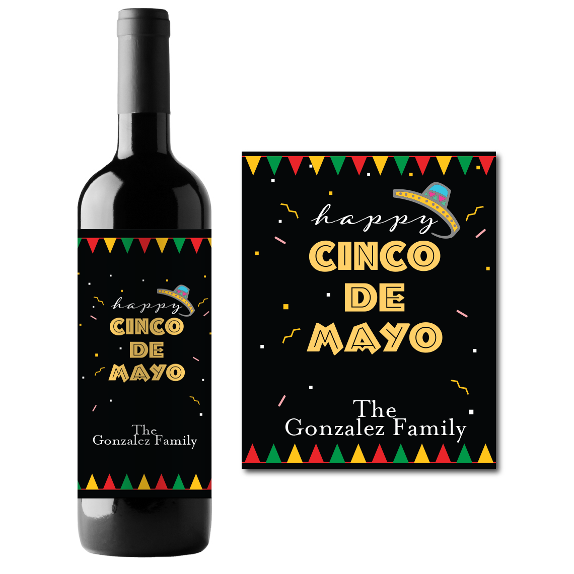 Happy Cinco de Mayo Custom Personalized Wine Champagne Labels (set of 3)