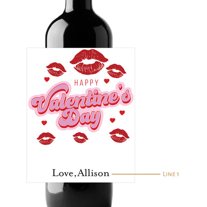 Happy Valentine's Day Kisses Custom Personalized Wine Champagne Labels (set of 3)