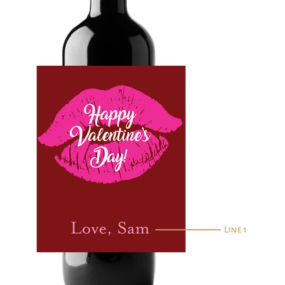 Happy Valentine's Day Kiss Custom Personalized Wine Champagne Labels (set of 3)