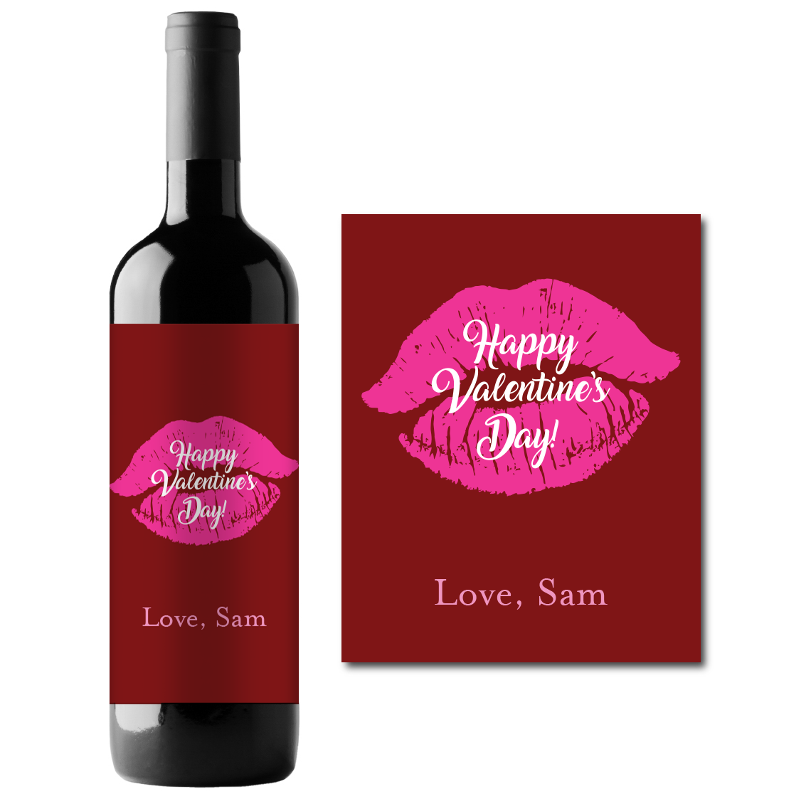 Happy Valentine's Day Kiss Custom Personalized Wine Champagne Labels (set of 3)