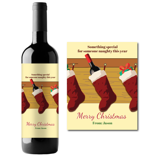 Christmas Socks Custom Personalized Wine Champagne Labels (set of 3)