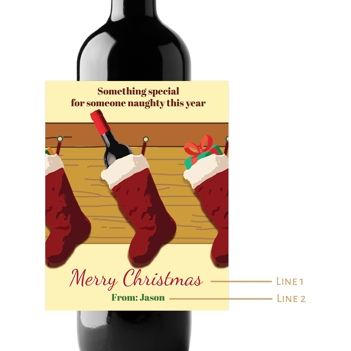 Christmas Socks Custom Personalized Wine Champagne Labels (set of 3)