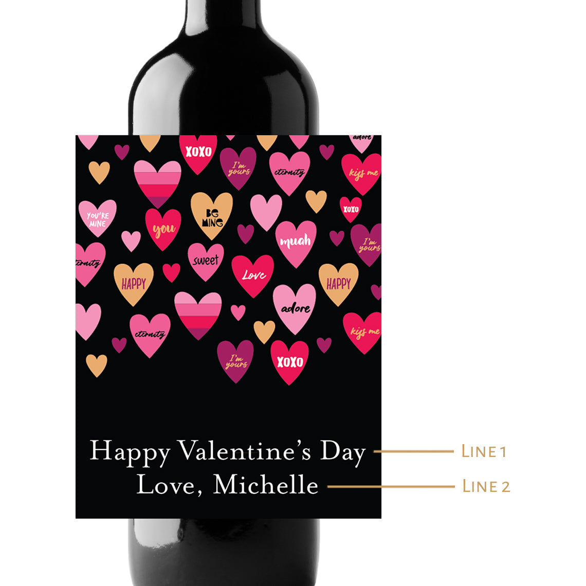 Hearts Valentine's Day Custom Personalized Wine Champagne Labels (set of 3)