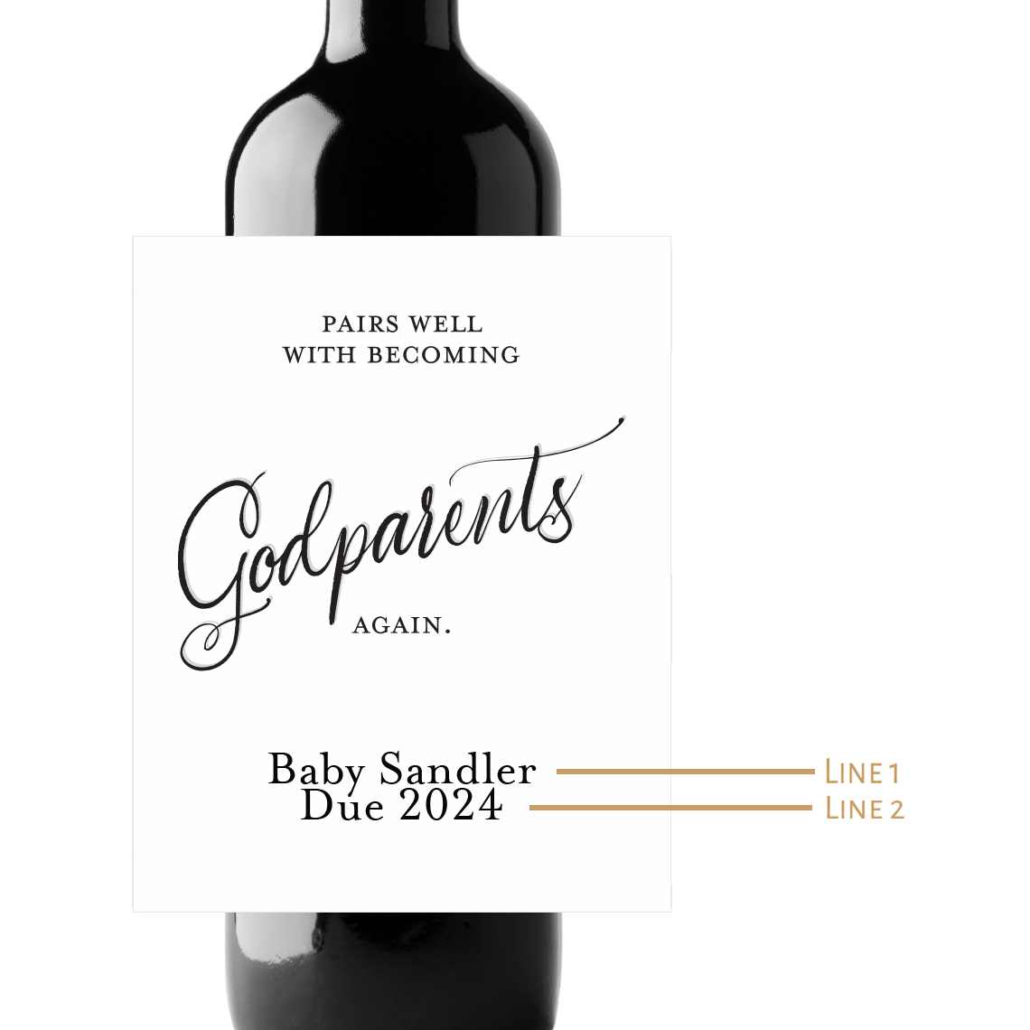 Becoming Godparents Again Custom Personalized Wine Champagne Labels (set of 3)