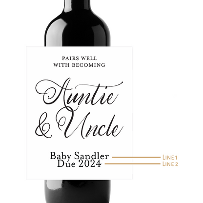 Becoming Auntie & Uncle Custom Personalized Wine Champagne Labels (set of 3)