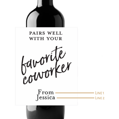 Favorite Coworker Custom Personalized Wine Champagne Labels (set of 3)