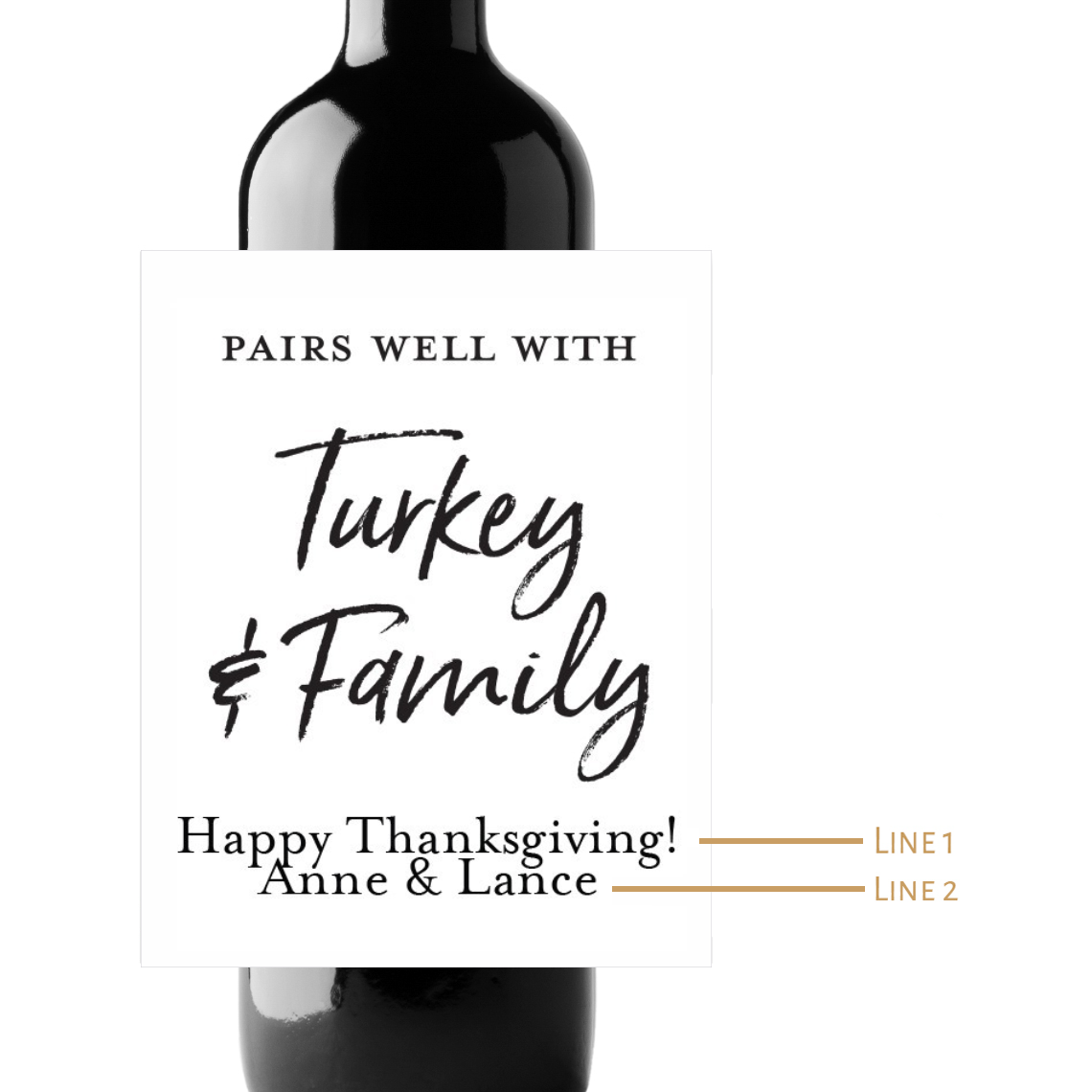 Turkey & Family Thanksgiving Custom Personalized Wine Champagne Labels (set of 3)