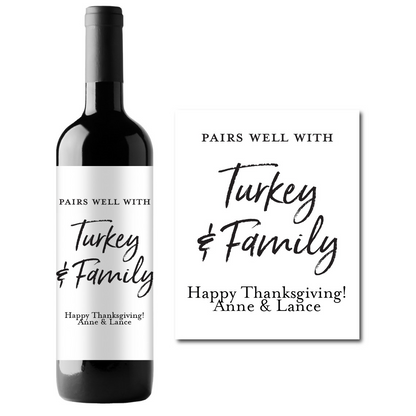 Turkey & Family Thanksgiving Custom Personalized Wine Champagne Labels (set of 3)