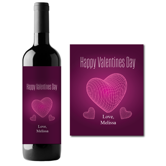 Grid Hearts Happy Valentine's Day Custom Personalized Wine Champagne Labels (set of 3)