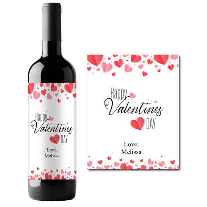 Hearts Happy Valentine's Day Custom Personalized Wine Champagne Labels (set of 3)