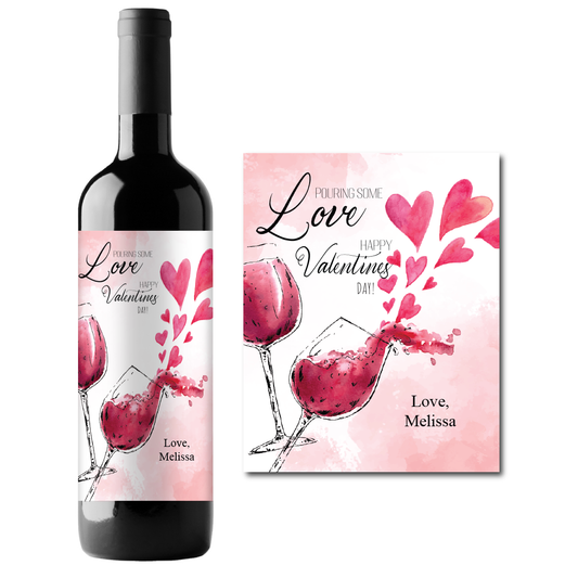 Pouring Some Love Valentine's Day Custom Personalized Wine Champagne Labels (set of 3)